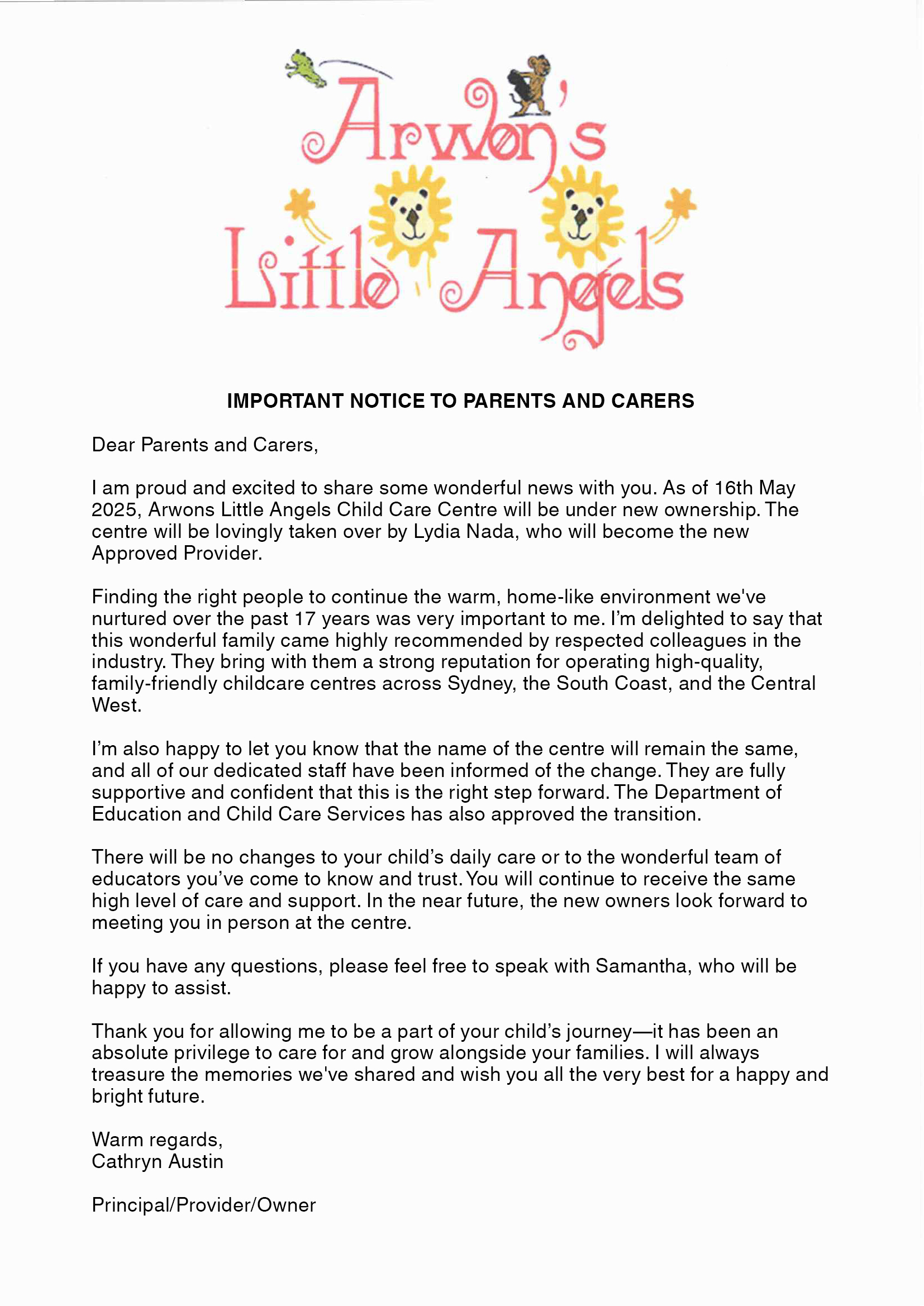 Letter from Provider